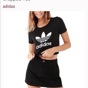 adidas Black Cropped Logo Tee with White Trefoil